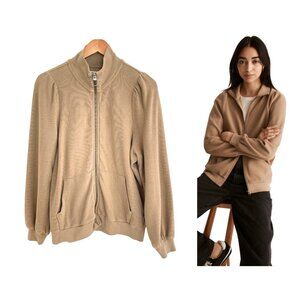 Madewell Shirt Women Medium Tan Sweatshirt Garment Dyed Terry Zip Up Drill Khaki